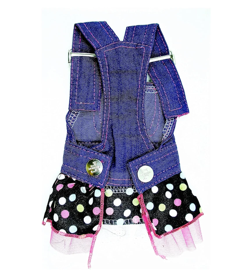 Falda de corazón de lentejuelas de mezclilla para perro, tirantes, falda de lunares, (3-8 lb.XS perro) algodón Foto 2 de 2