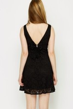 Black encrusted bow Scoop Back all over Lace LBD dress size s / m