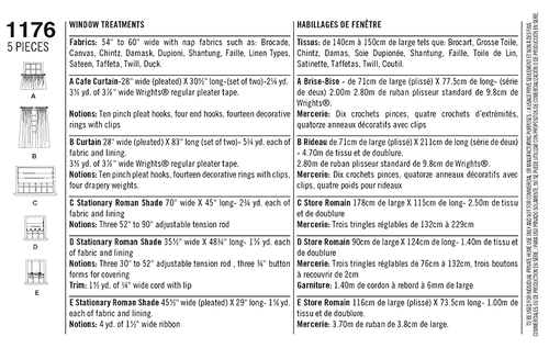 Simplicity 1176 CURTAINS & DRAPES Simplicity Sewing Pattern 5 Styles - Picture 8 of 8