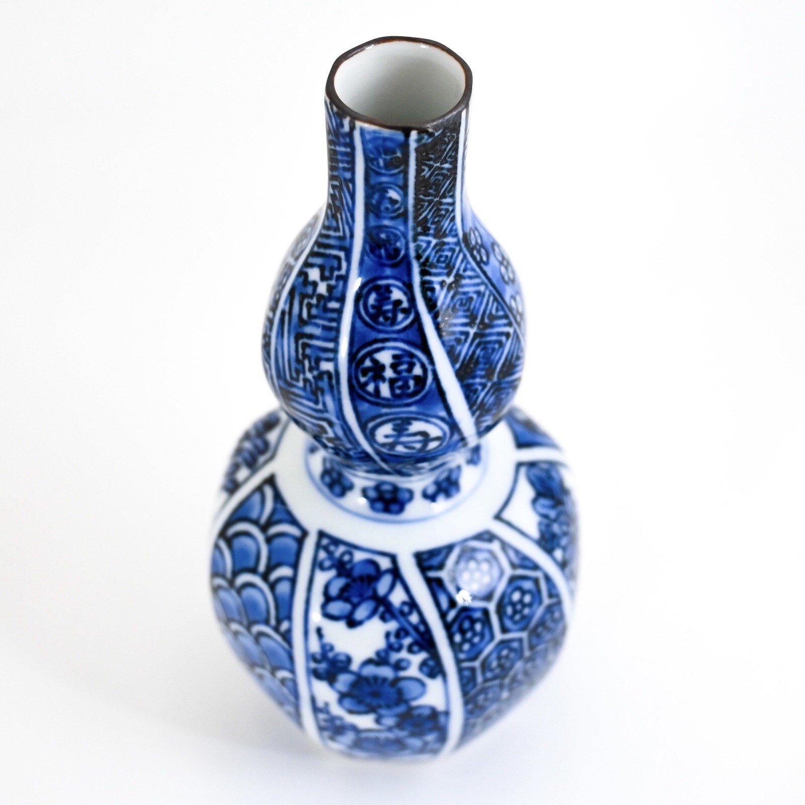 Botella de sake Tokkuri japonesa vintage azul y blanco ciruela bambú Kiku Set...