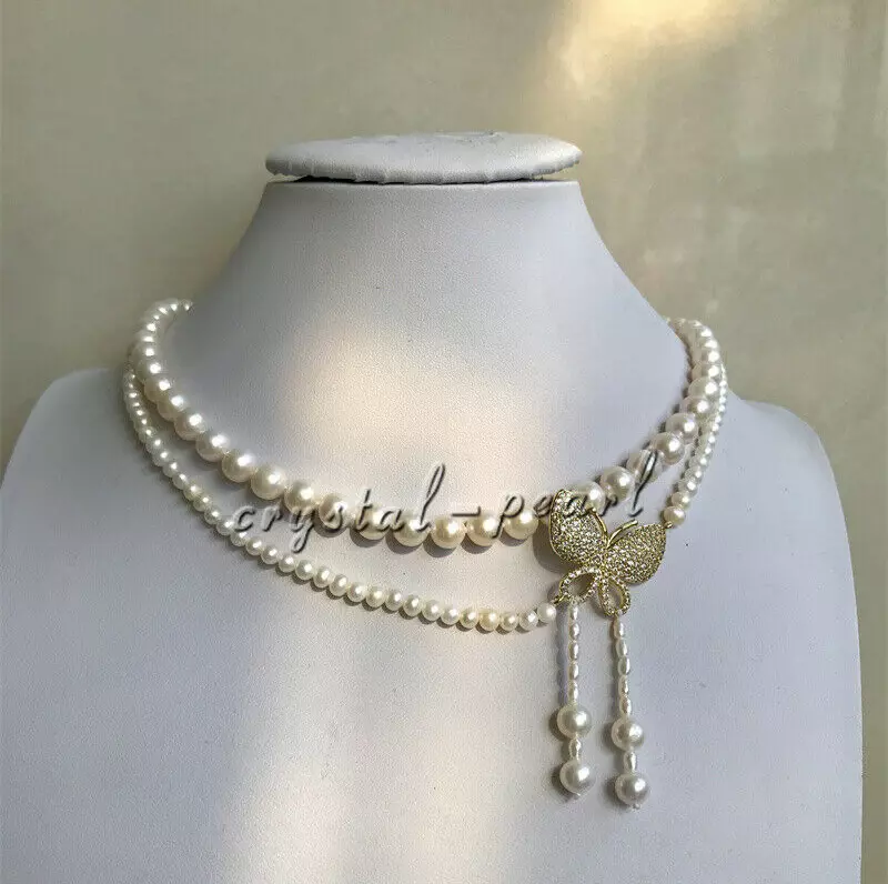 beautiful AAA 3 7MM SOUTH SEA NATURAL PEARL NECKLACE Butterfly CLASP