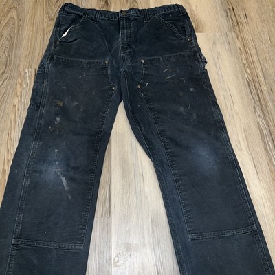 00s Black Carhartt Double Knee Carpenter Pants 36x28 Cut Off 