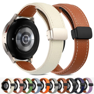 Band Strap Magnetic Buckle For Samsung Galaxy Watch 6 5 Pro 45mm Leather