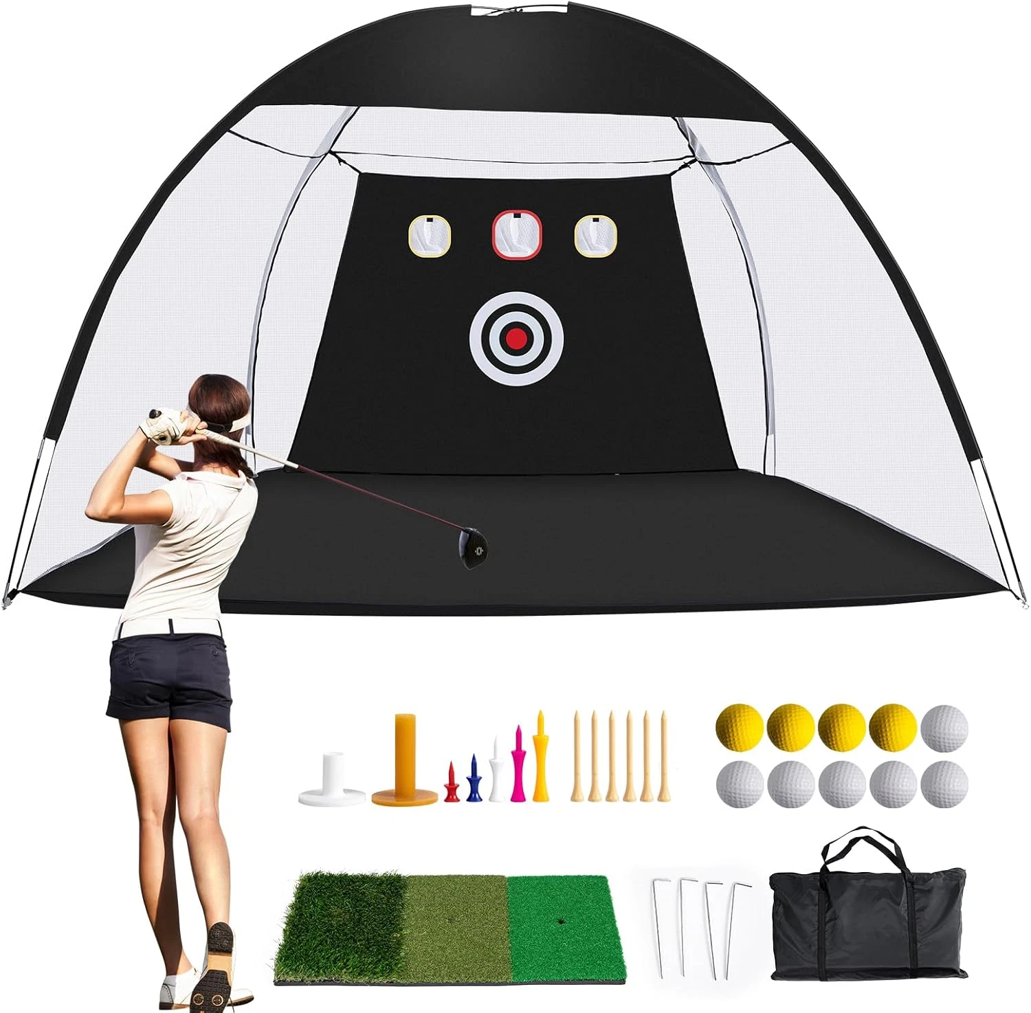 10x7ft Golf Practice Net with Mat for Indoor/Outdoor Hitting & Driving
