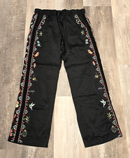 NWT - Johnny Was INDRA Lined Black Embroidered Floral Silk Blend Pants Sz Medium