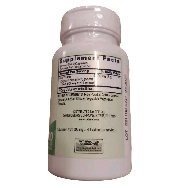 2x Rite Aid Holistic Health 2.000 mg extracto de semilla de cardo mariano 200 cápsulas  Foto 4 de 4