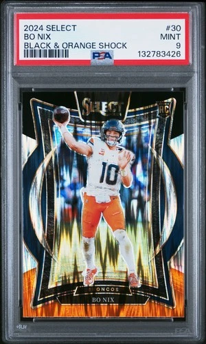 2024 Panini Select #30 Bo Nix Black & Orange Shock RC PSA 9