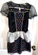 girls HALLOWEEN WITCH COSTUME DRESS black SPARKLE SILVER STARS RAINBOW COLORS 10