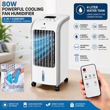Portable 80W Evaporative Air Conditioner Cooler Remote 3 Speed Fan 2 Ice Packs