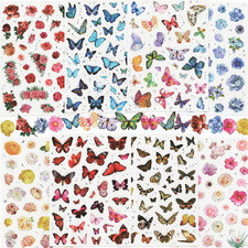 Butterfly Floral Stickers 8 Sheets/ 260 Pcs PET Transparent Colorful Nature Sti