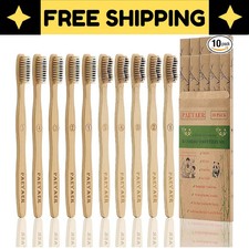 Bamboo Toothbrushes 10 Pack Biodegradable Soft Medium Charcoal Bristles