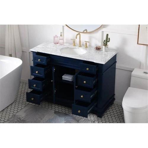Elegant Decor Wesley 48" Steel and Solid Wood Single Bathroom Vanity Set in Blue - Picture 8 of 8