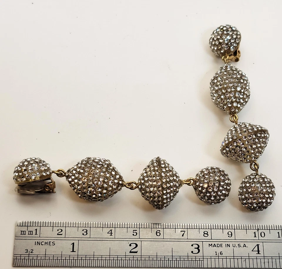 Firmato J Girocollo Color Argento Pendente Clear Strass 8.3cmlong Clip Orecchini - Immagine 3 di 4