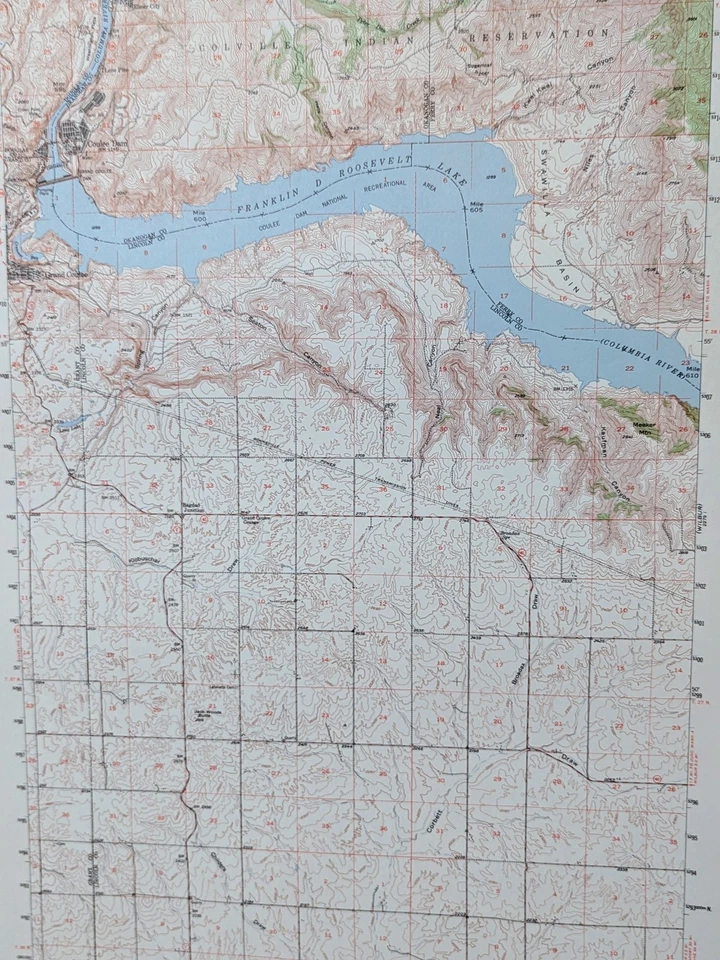 Mapa Topográfico Grand Coulee Dam Washington 1955 Original Vintage USGS Foto 2 de 4
