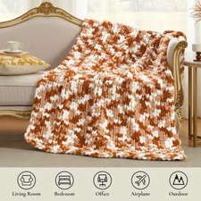 Chunky Knit Handmade Chenille Cable Knitted Crochet Throw Blanket, Tie-dye