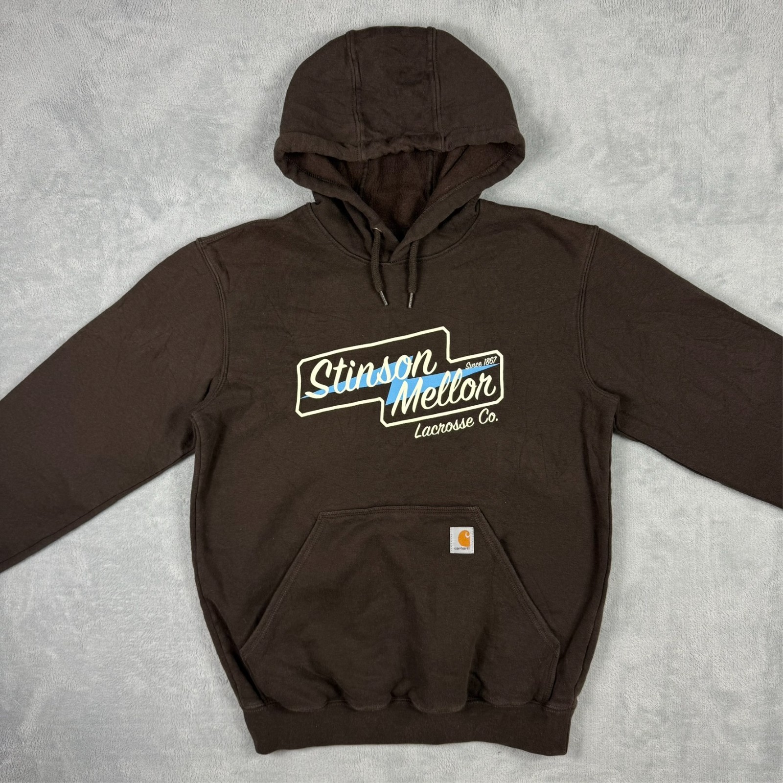 VTG Carhartt 2000s Y2K Brown Lacrosse Oversized Small Loose Fit Pullover Hoodie image 2
