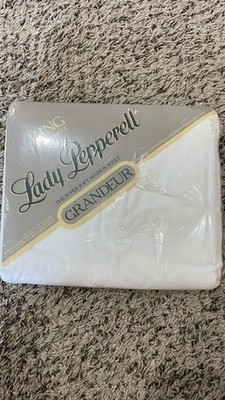 NOS Vintage LADY PEPPERELL Grandeur White King Flat Sheet 130 TC Cotton Poly