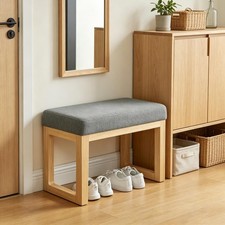 Shoe Changing Bench Upholstered Entryway Seat Wood Frame Small Space Dark Gray