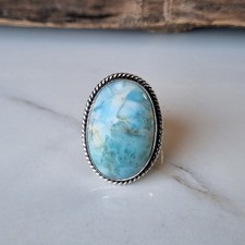 Natural Larimar Gemstone Ring 925 Sterling Silver Gift For Her Boho Ring PG9232