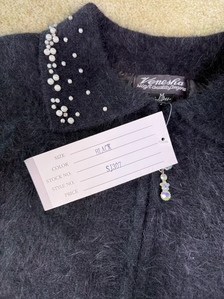 Venesha Alta Calidad Angora Suéter Chaqueta Cárdigan Cremallera Negro Talla Mediana E601 Foto 4 de 4