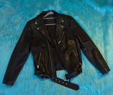 ALLSAINTS Men  s Black Biker Soft Leather Jacket Belted Zip/Buckle Lined Size M