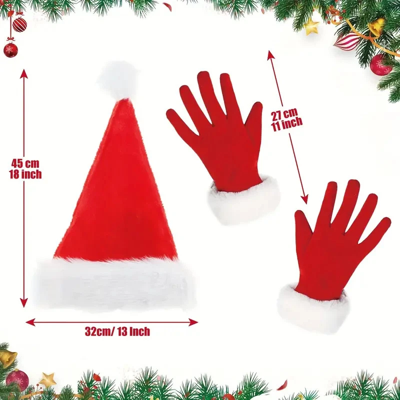 2x Navidad Rojo Terciopelo Sombrero Guantes Fiesta de Navidad Disfraz Conjunto de Accesorios EE. UU. Foto 4 de 4