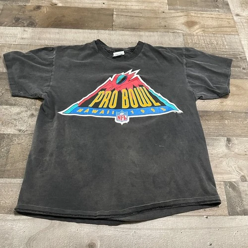 Vintage 1995 NFL Pro Bowl Hawaii Hanes Sport T-Shirt Black Size L Faded