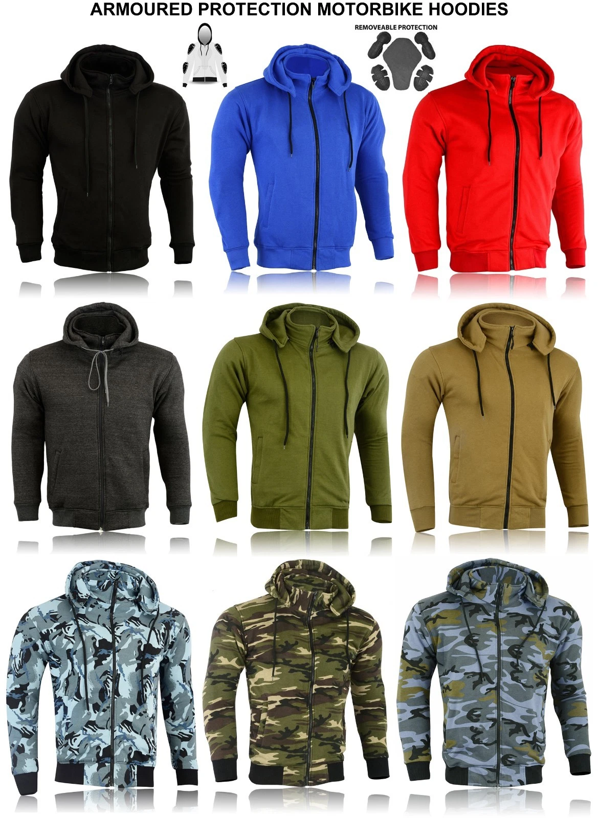 Motorbike Armoured Hoodie MotorCycle Fleece Jacket Safety CE Approved ZIP Armour
Opens in a new wind