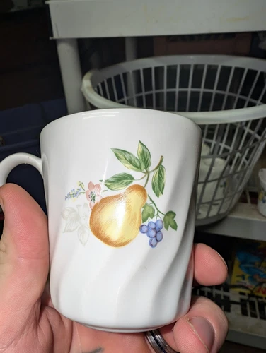 Corelle Coordinates Stonewear Chutney White Swirl Coffee Mug Fruit, Apple Pear 
