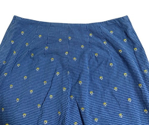 Vintage Talbots Women’s Crop Capri Pants Side Zip Cotton Blue Check Embroidered - Picture 4 of 5