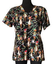 Rudolph the Red Nosed Reindeer Holiday Scrub Top by Peaches Uniforms Size Large