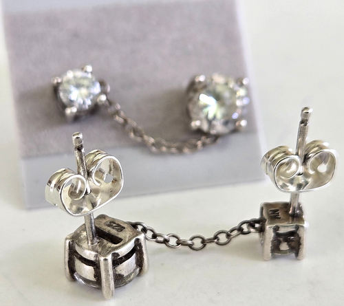 Vtg NV 925 Sterling CZ Double Post Studs 5/16" & 3/16" Pierced Earrings 15/16"L - Picture 5 of 13