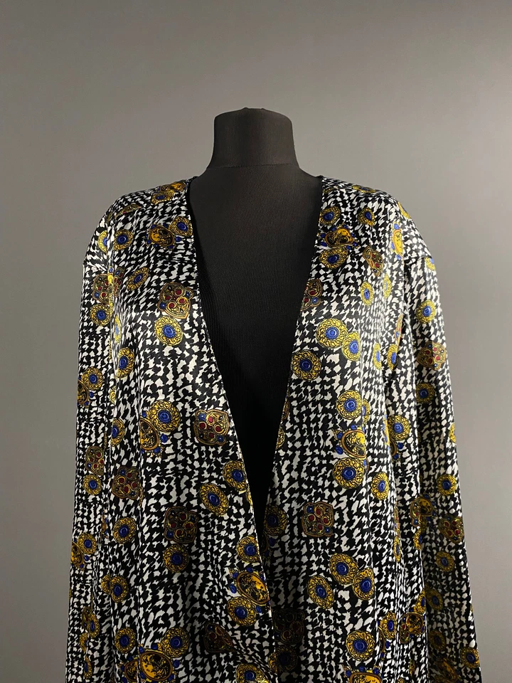 Cárdigan Blusa Manga Larga Dorado Cuadros Jonathan Logan Años 60 De Colección Raro Talla XL Foto 2 de 4