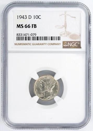 1943 D Mercury Dime NGC MS 66 FB Certified 10c Mint State 66 Full Bands Coin