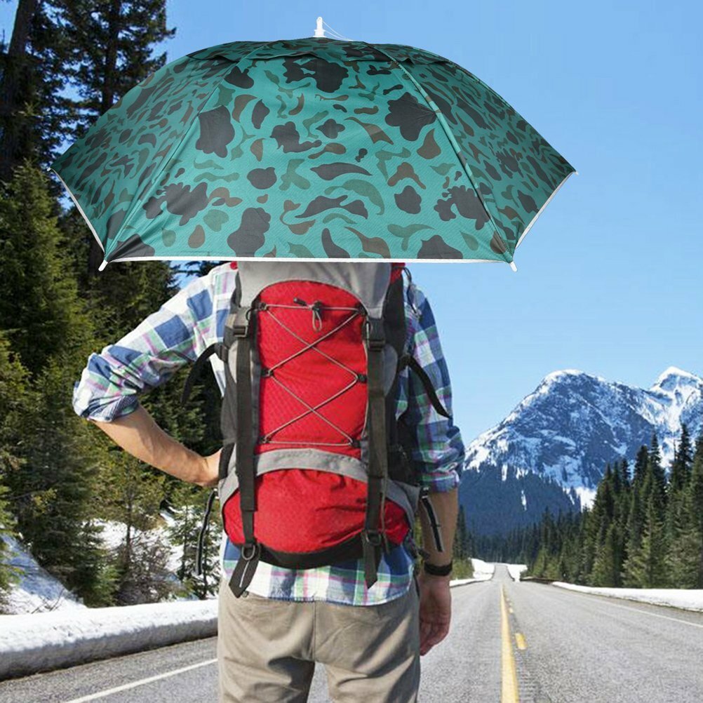 Windproof Head Umbrella Hat Large Adults Folding Brolly With Hands Free ...