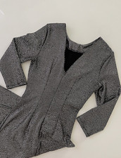 ZARA BASIC WOMEN'S XS GOLD METALLIC LONG SLEEVE V NECK DRESS