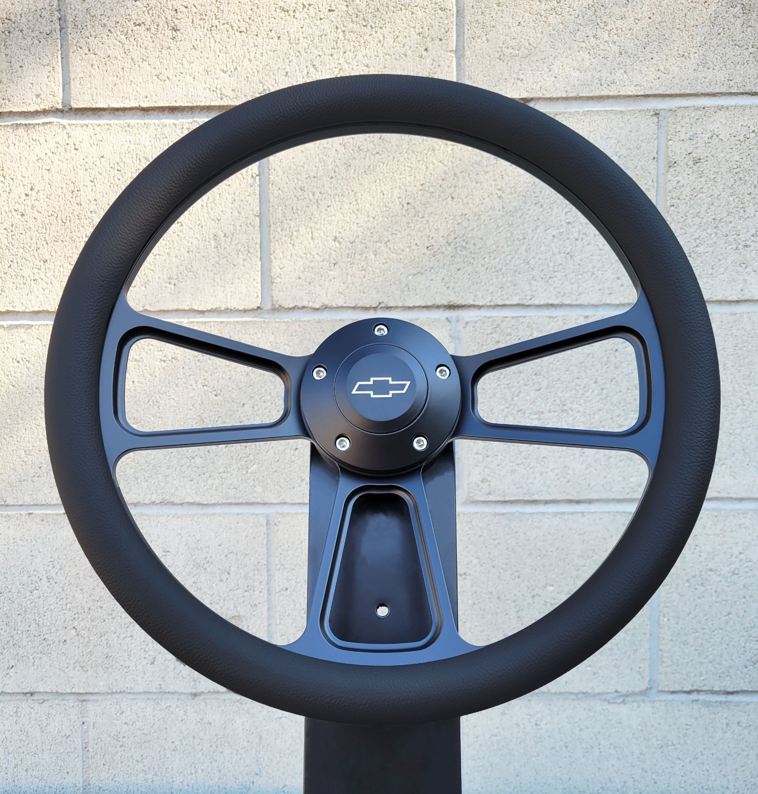 14" Black Billet Steering Wheel Vinyl Black Half Wrap Licensed Chevy Bowtie Horn