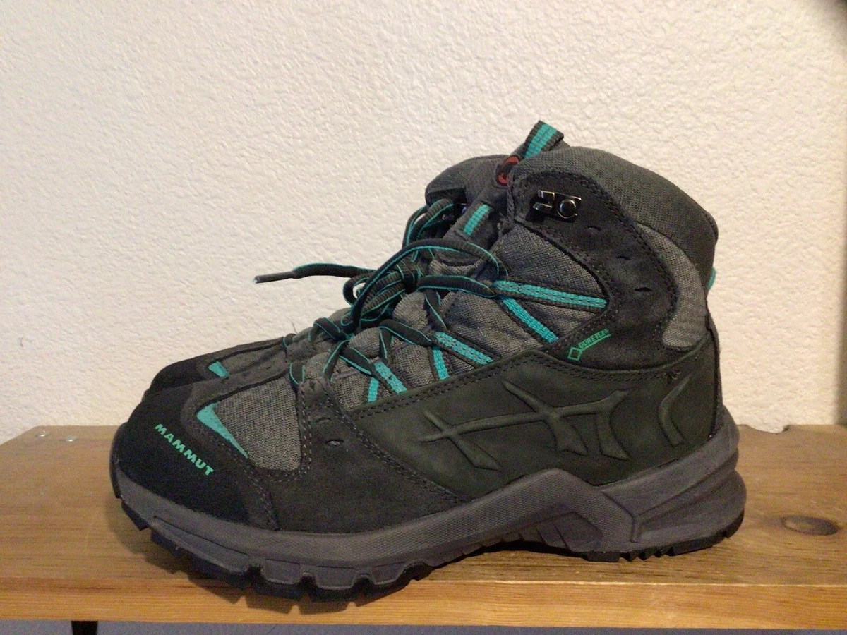 Women’s Mammut Size 8 Crea Mid GTX Gray Teal Hiking Trail Boots Running