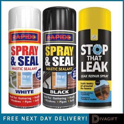 STOP LEAK SPRAY BLACK WHITE WATERPROOF SEALANT MASTIC GUTTER ROOF 300ML