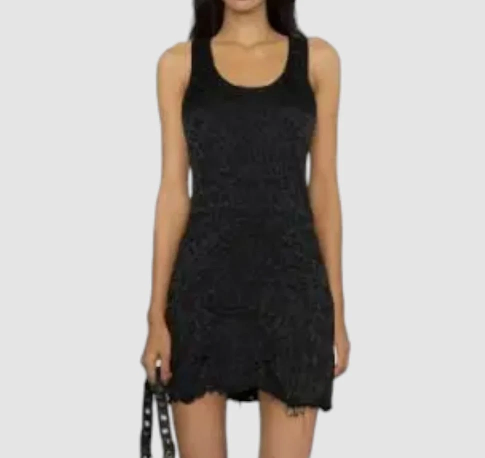 Abito da donna Balenciaga $1890 logo jacquard seta nera effetto invecchiato taglia 38