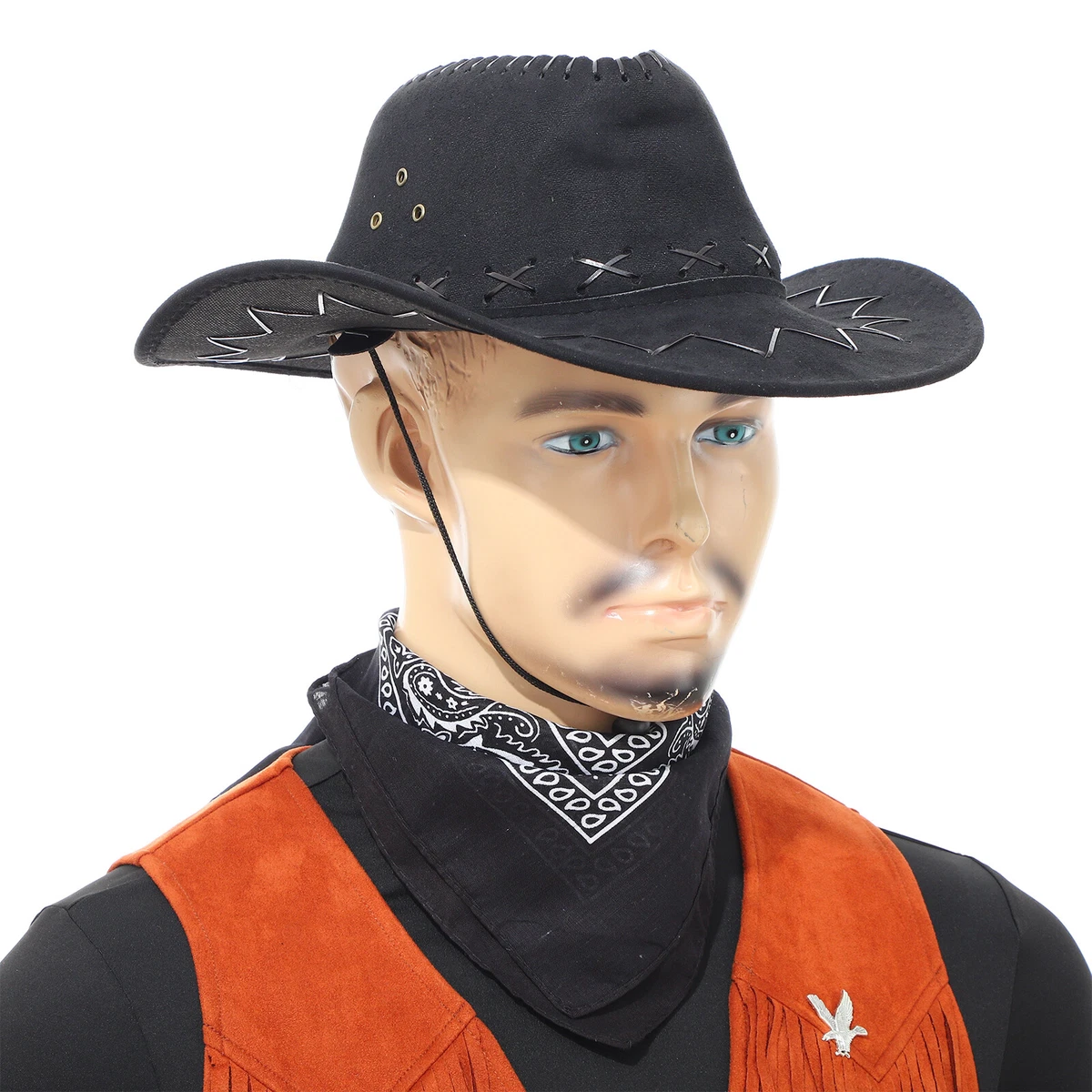Cowboy Hat Cashew Hip Hop Square Scarf Eagle Shape Brooch Set Cosplay Costume