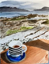 Original Landscape Watercolor Painting 9x12 Afternoon Tea