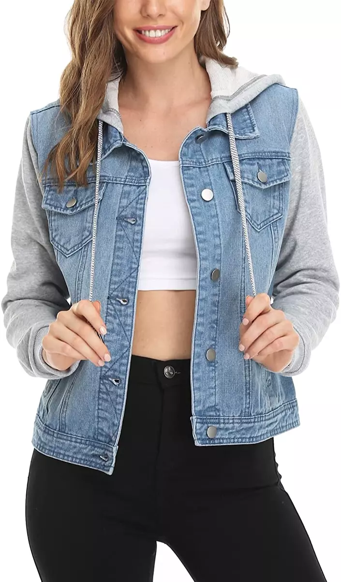 Jean jacket on top top of hoodie