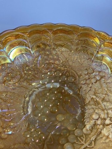Vintage Imperial Marigold Carnival Glass, Depression Glass Bowl, Grapes - Picture 8 of 8