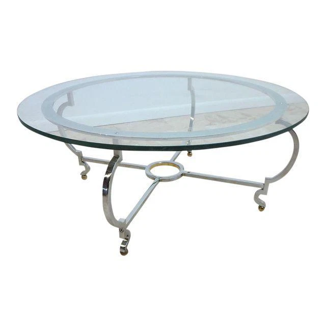 Mesa de centro redonda John Stuart acero cromado españa mediados de siglo vintage regencia Foto 2 de 4