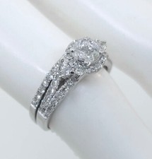 14k White Gold Diamond Engagement Ring Wedding Band Set