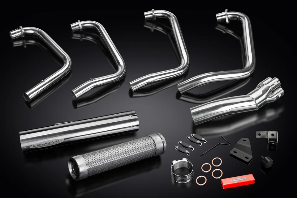 Silenciador recto de acero inoxidable Kawasaki ZR550 Zephyr 90-98 Delkevic escape completo 4-1 Foto 4 de 4