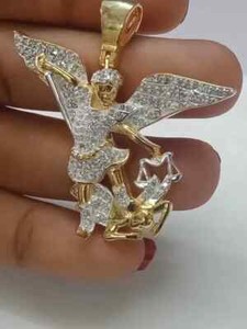 Authentic 1.60Ct Round Cut Real Moissanite Saint Michael Pendant 14K Yellow Gold Plated