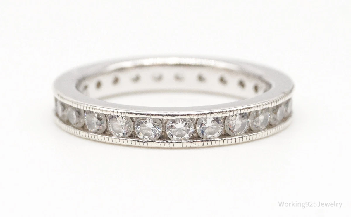 Vintage Cubic Zirconia Platinum Clad Sterling Silver Ring Size 6