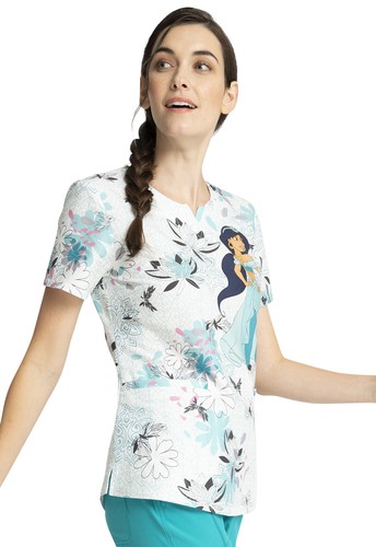 Jasmine Cherokee Scrubs Tooniforms Disney Aladdin V Neck Top TF761 PRLG - Picture 4 of 6